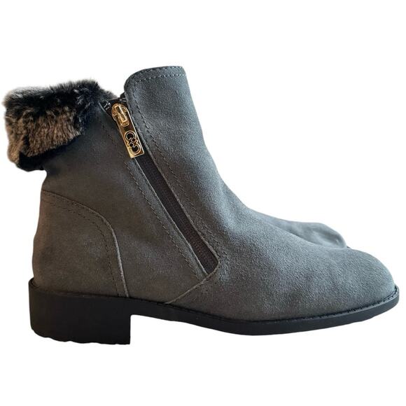 Cole Haan Gray Suede Ankle Booties Women’s Faux Fur Cuff Side Zip Winter Boots 9 - Picture 12 of 13